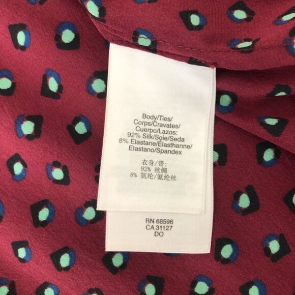 DKNY Burgundy Red Green Dots Print Silk Button Down Shirt - Picture 4 of 7